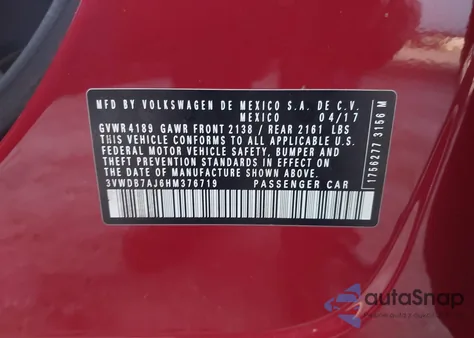 2017 Volkswagen Jetta 1.4T Se из США, поврежденный, VIN 3VWDB7AJ6HM376719